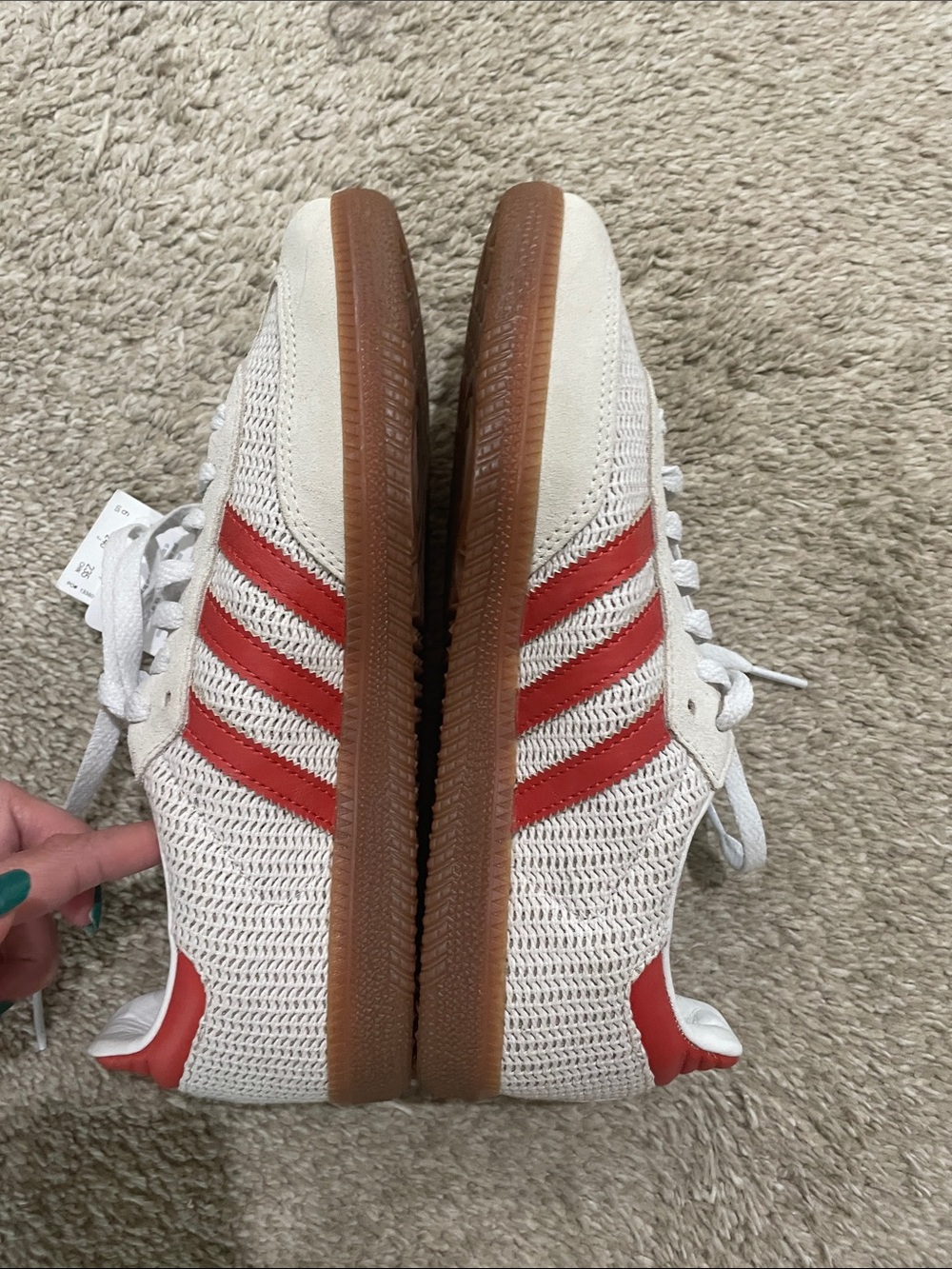 NWB Adidas Preloved Red Crochet Knit Sambas - Picture 3 of 7
